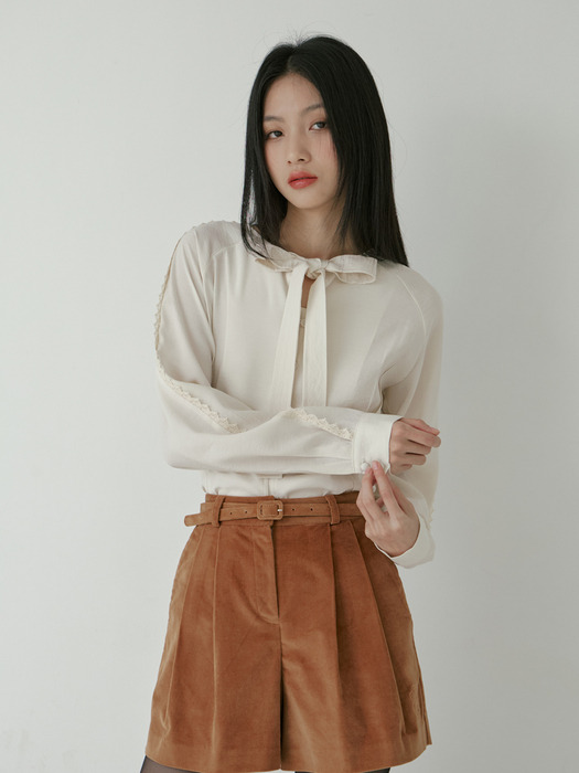 RIBBON TIE LACE DART BLOUSE_IVORY