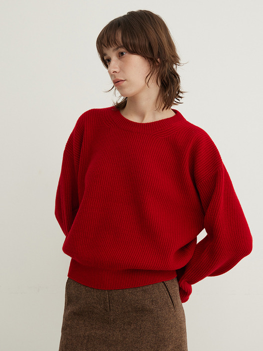 Series Line - Cashmere Drop Round knit_RED