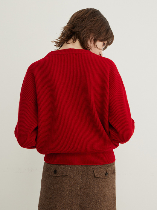 Series Line - Cashmere Drop Round knit_RED