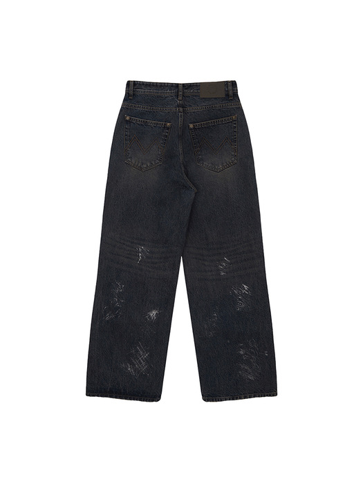 FOIL DETAIL DENIM BAGGY PANTS IN NAVY