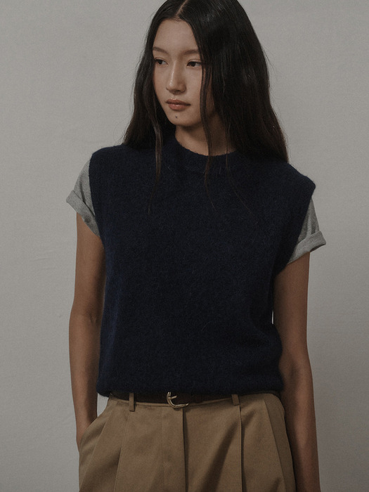 PECAN WOOL KNIT VEST_NAVY