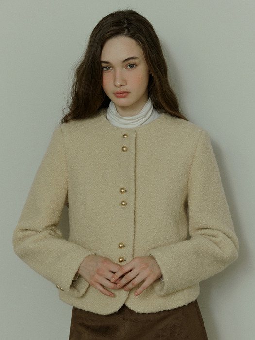 Double button bookle tweed jacket - ivory