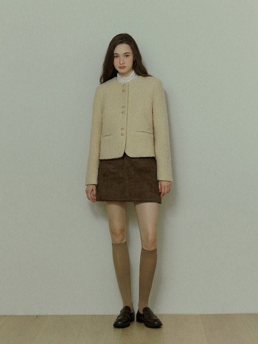 Double button bookle tweed jacket - ivory