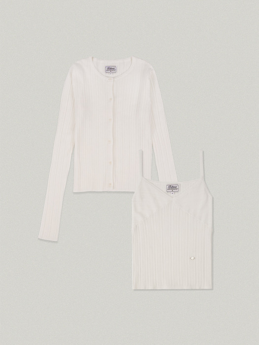 WRINKLE V NECK CARDIGAN SET [IVORY]