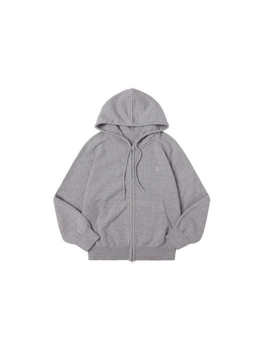 SIKN2135 루즈 핏 니트 후드 집업_Melange gray