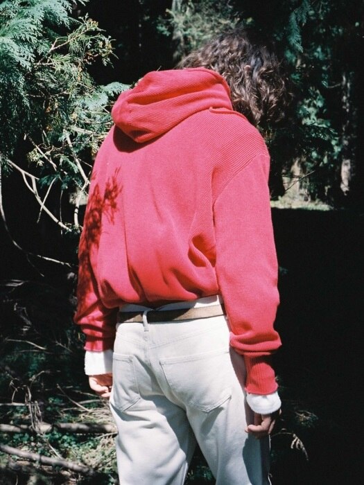 RED BLUE KNIT HOODIE