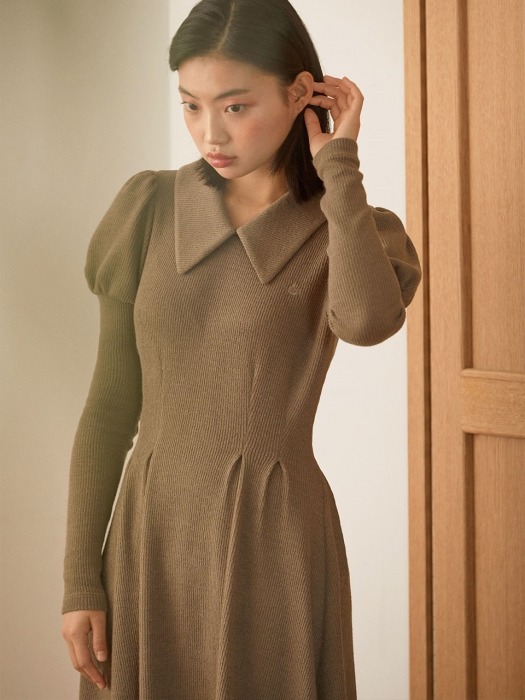 princess puff knit dress_camel