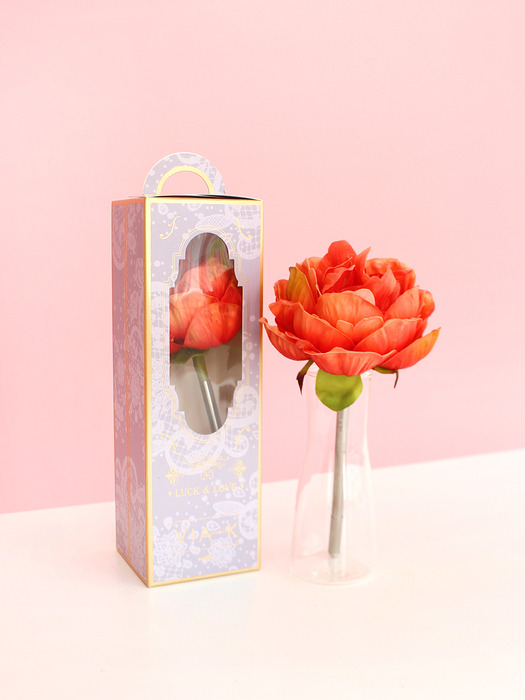 coral classy peony flower pen