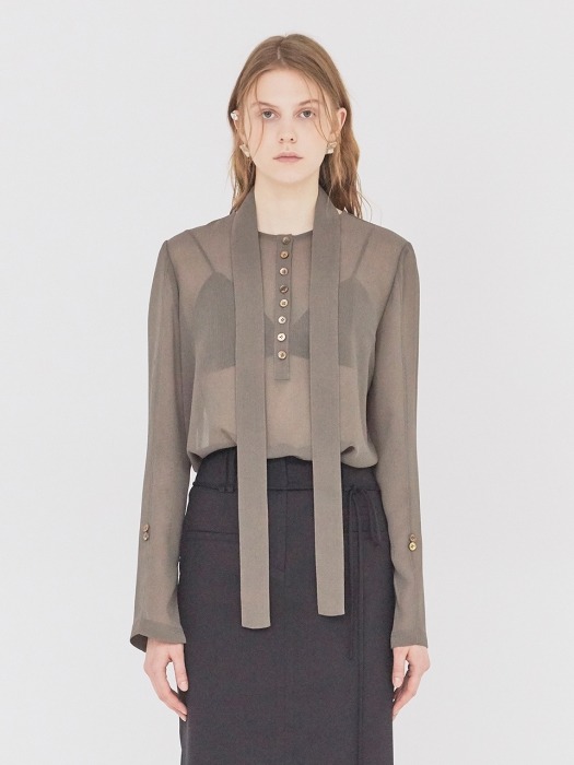 19SS SHEER BLOUSE WITH BELT MAJOR BROWN