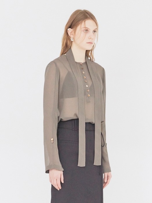 19SS SHEER BLOUSE WITH BELT MAJOR BROWN