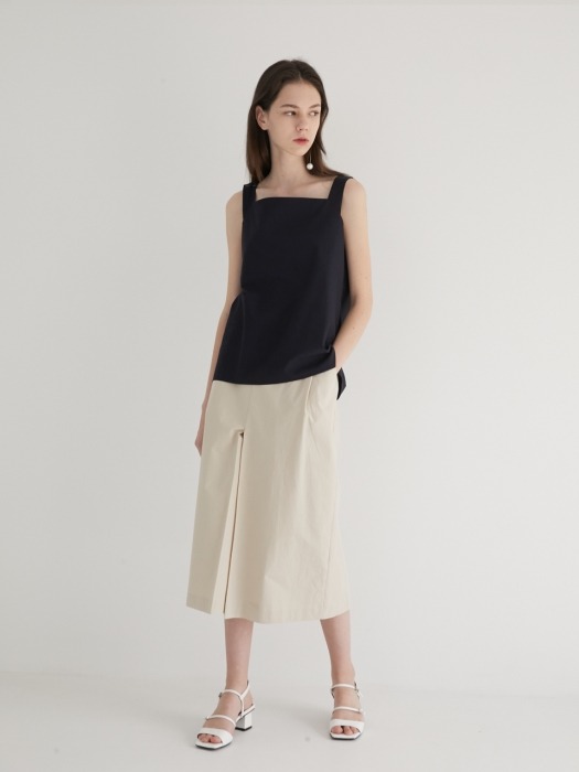 19 SUMMER_Beige Cotton Midi Casual Skirt 
