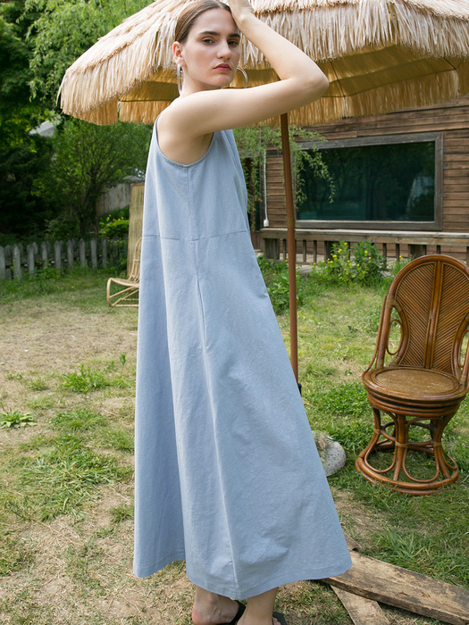 Linen Ballon Dress - Blue