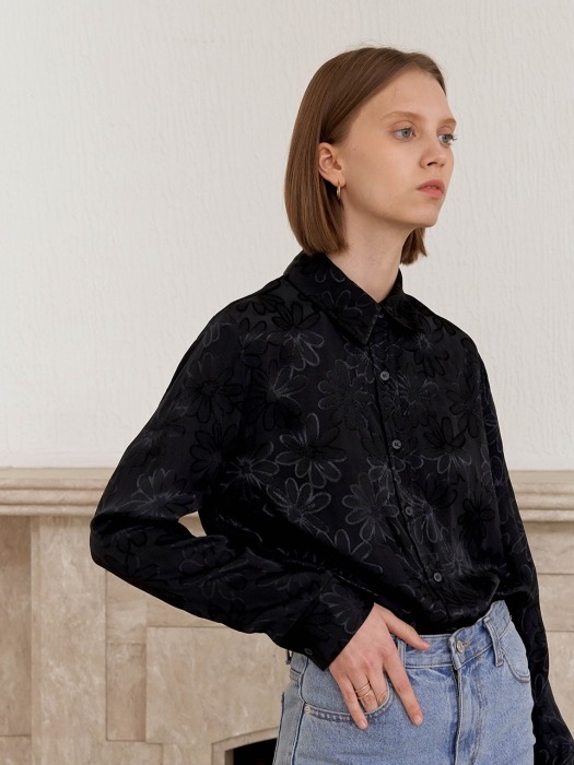 FLOWER SILKY SHIRTS_BLACK