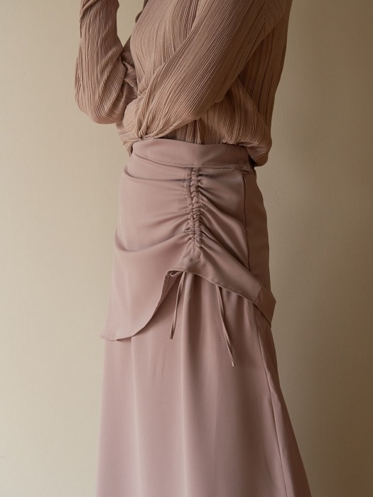 Panel shirring skirt - beige