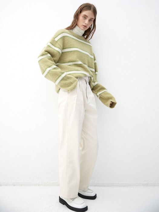 MELONWHITE blushed alpaca stripe knit (KT015)