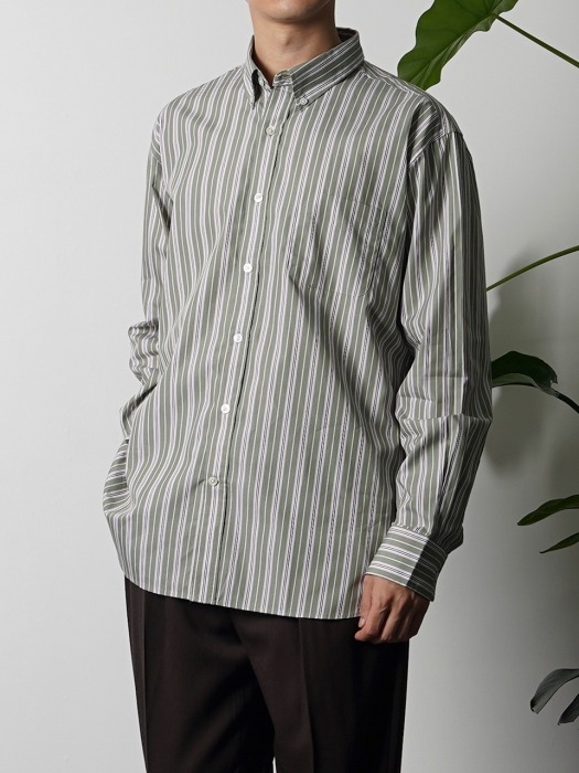 BANTS OSF Stripe Broadcloth B.D Shirt - Green
