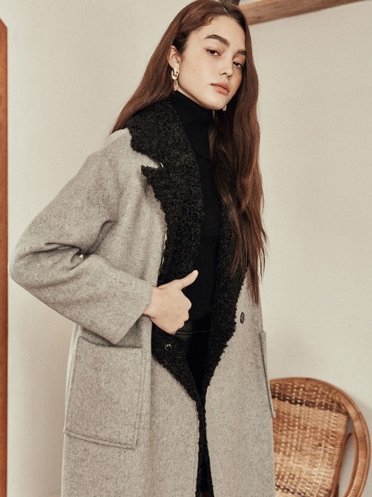 FUR MIX COAT-GREY/BEIGE/BLACK 