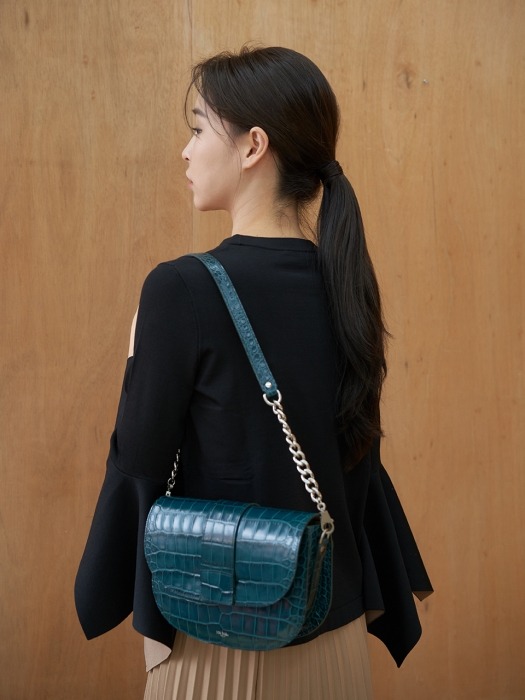 [단독]Saddle bag (Croc deep green)