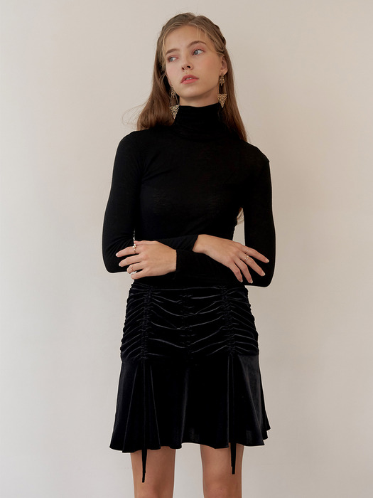 Velvet Wrinkle Skirt #BLACK
