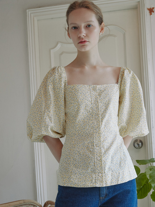 Marie Puff Square Blouse_ Flower Yellow