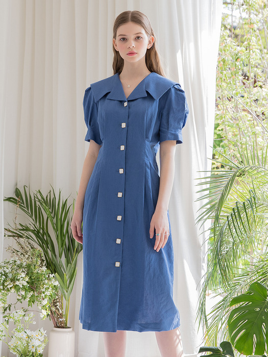 Sailor Collar Button Dress Blue