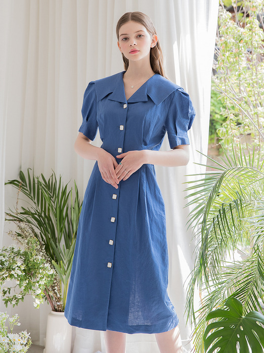 Sailor Collar Button Dress Blue