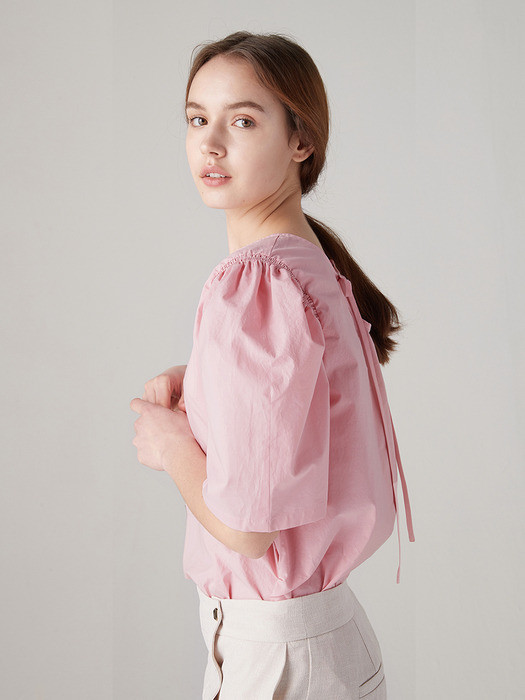 Shirring puff blouse - Blush pink