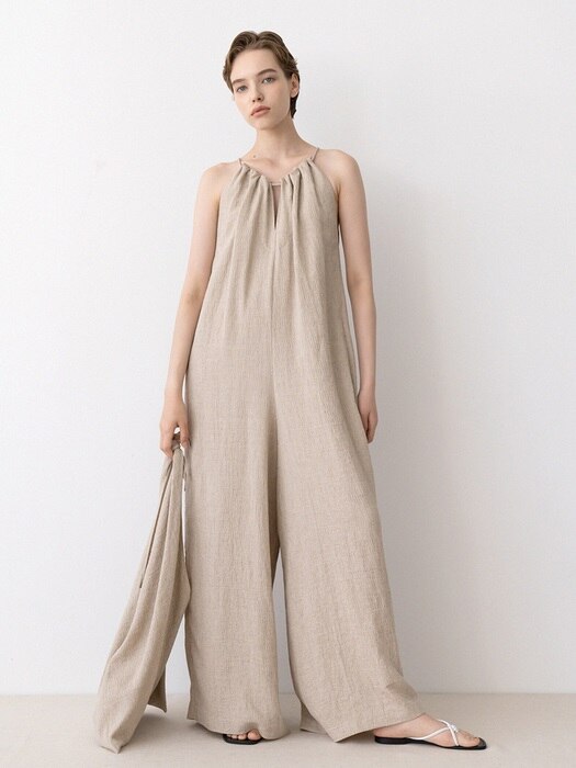 linen halter-neck jumpsuit (natural)