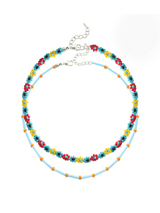 Color Beads Flower Necklace Set