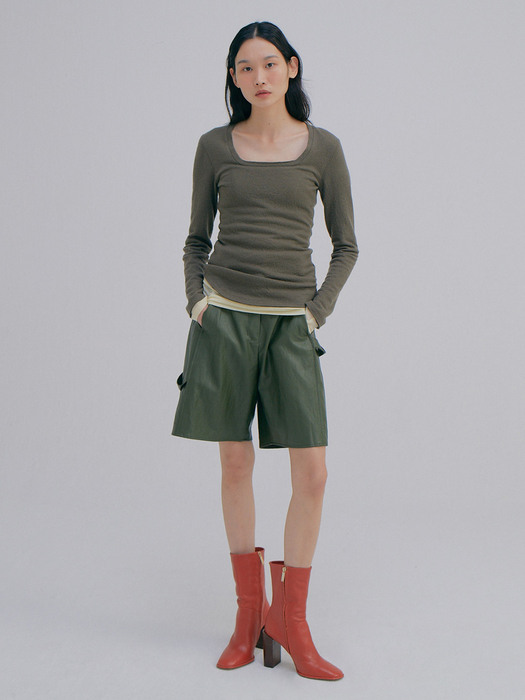 Wool Square neck T_Khaki