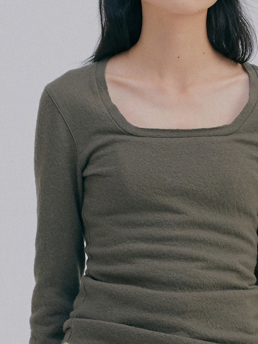 Wool Square neck T_Khaki