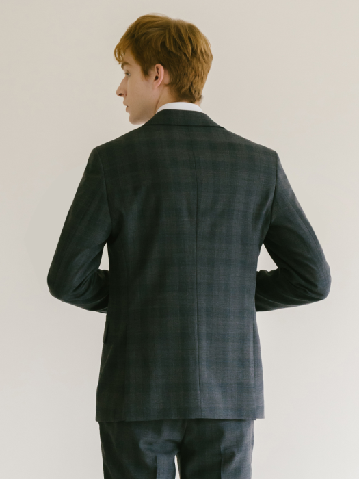 Wool Blend Classic Suit Jacket D/Grey Check
