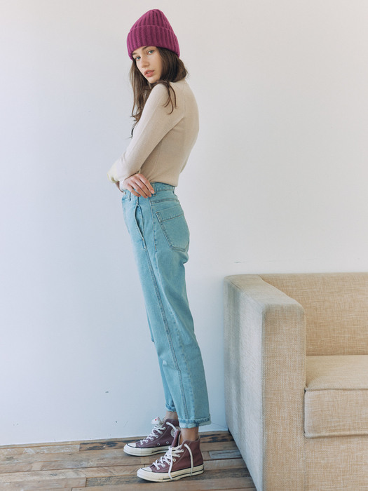[FRONTROW x RePLAIN] Color-Block Cashmere Blend Turtleneck + High-rise Regular Jeans_L.blue SET