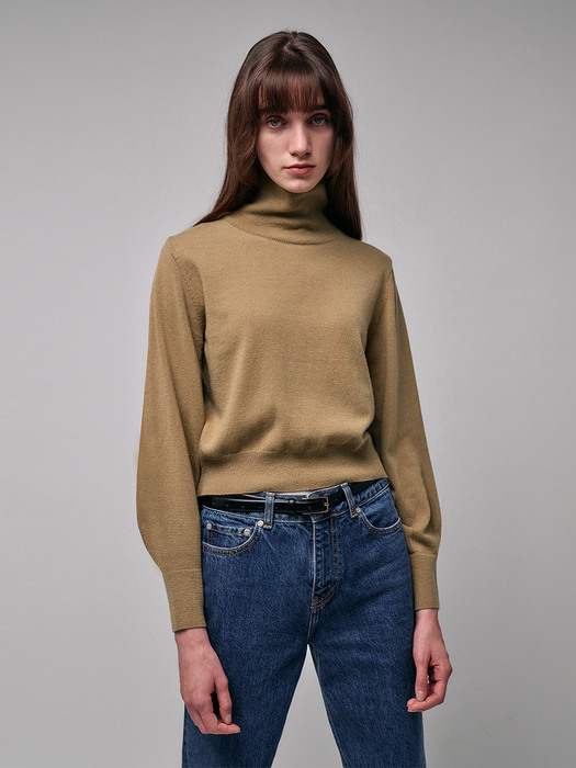  Cashmere Roll-Neck Pullover (CAMEL)