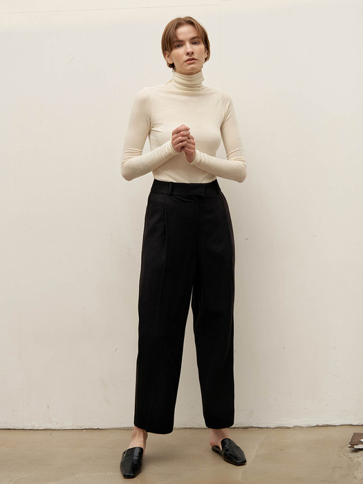 Wool-blend tuck pants - Black