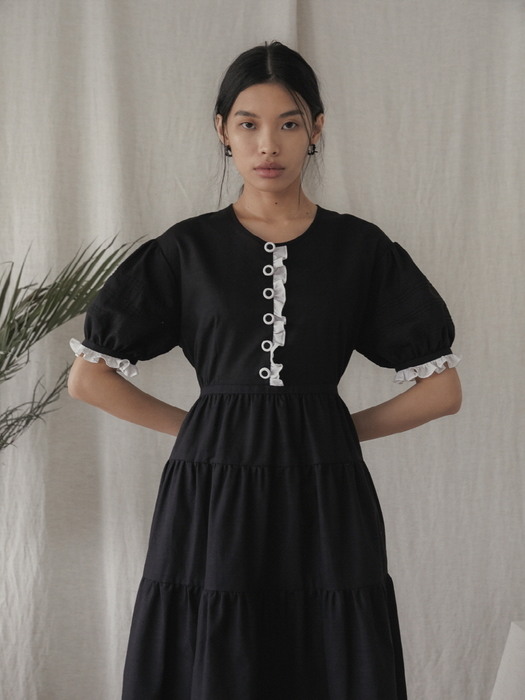 Black&White Combo Pintuck Long Dress