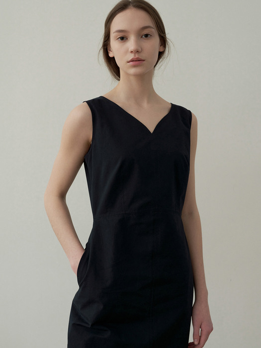 cotton silhouette dress (dark navy)