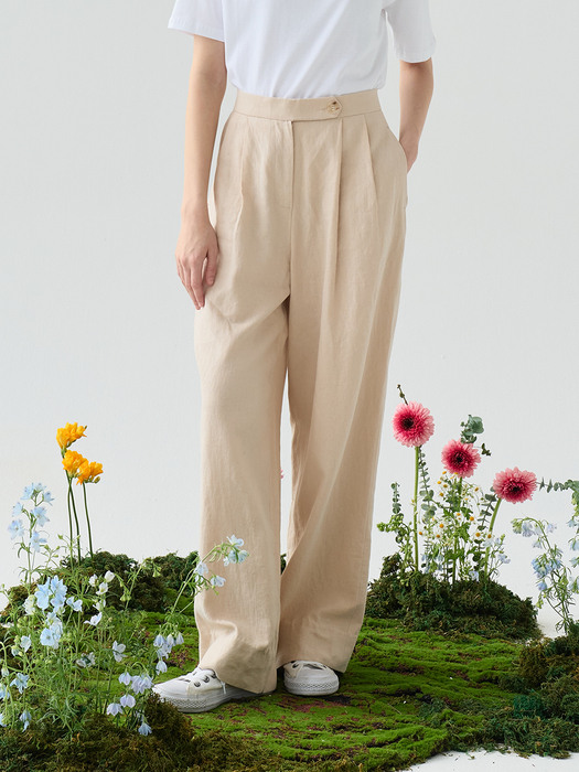 comos504 linen two-tuck wide pants (light beige)