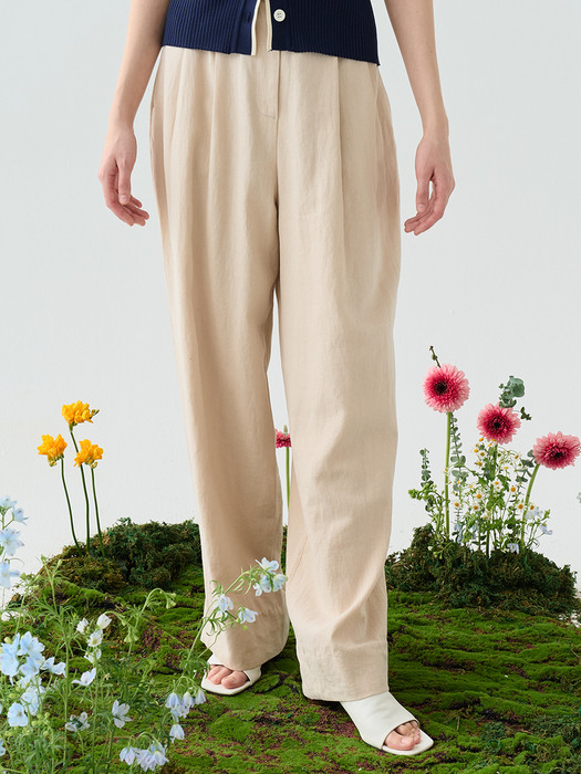 comos504 linen two-tuck wide pants (light beige)