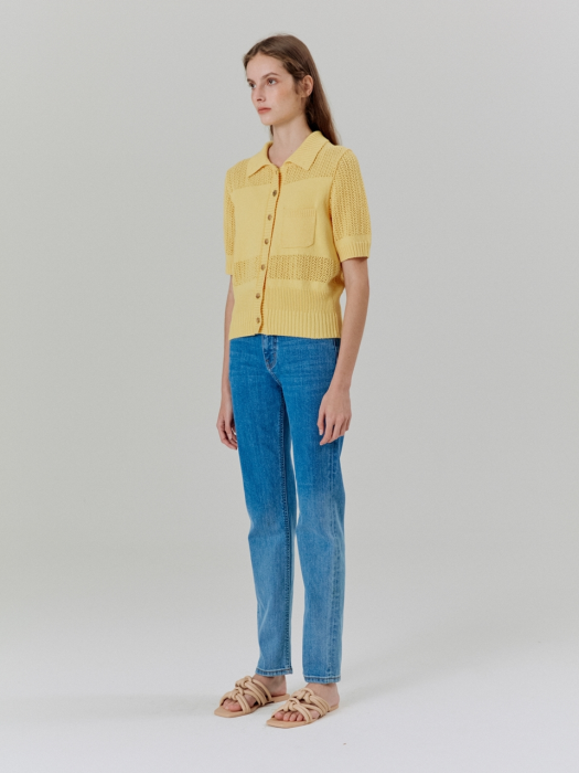 LINEN COLLAR PULL-OVER YELLOW (AESW1E005Y1)