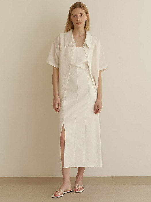 Sqaure linen dress - White