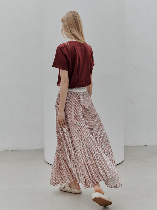 BINOCHE Plisse Printed Midi Skirt_Coral