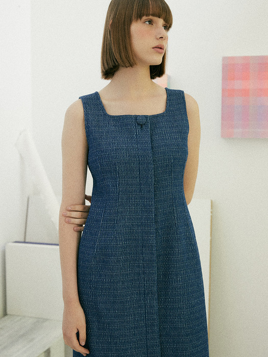 square neck sleeveless dress [Italian fabric] (blue)