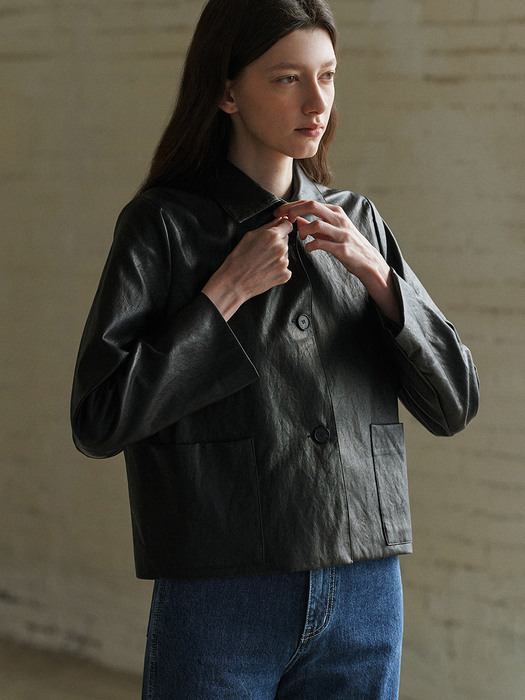 Leather short jacket (Black)