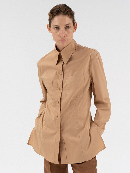 pocket dart waistline shirt (camel)