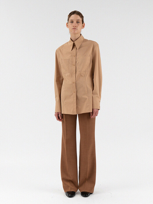 pocket dart waistline shirt (camel)