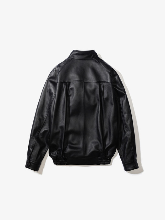Zipper Patch Leather Blouson (WHITE LEATHER)