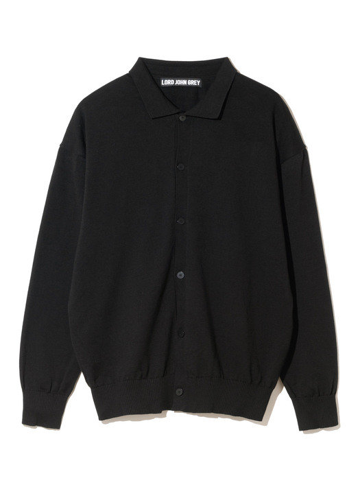 organic cotton collar knit cardigan black