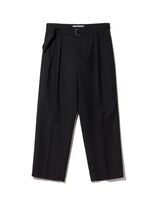 two tuck belted wool slacks black