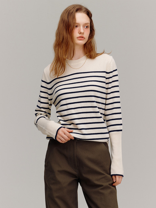 HYGGE Crew neck stripe sweater (3color)